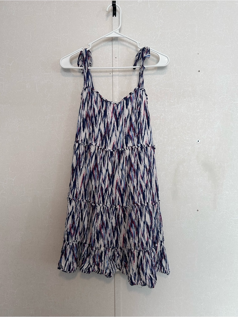 Live to be spoiled | Tiered Sundress with Blue & Pink Ikat Print | Size Large